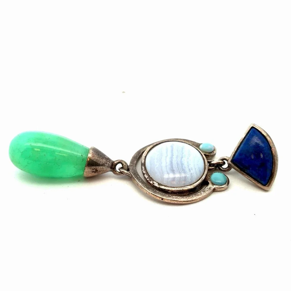 Designer Whitney Kelly 925 Sterling Silver Multi Gemstone Statement Drop Pendant